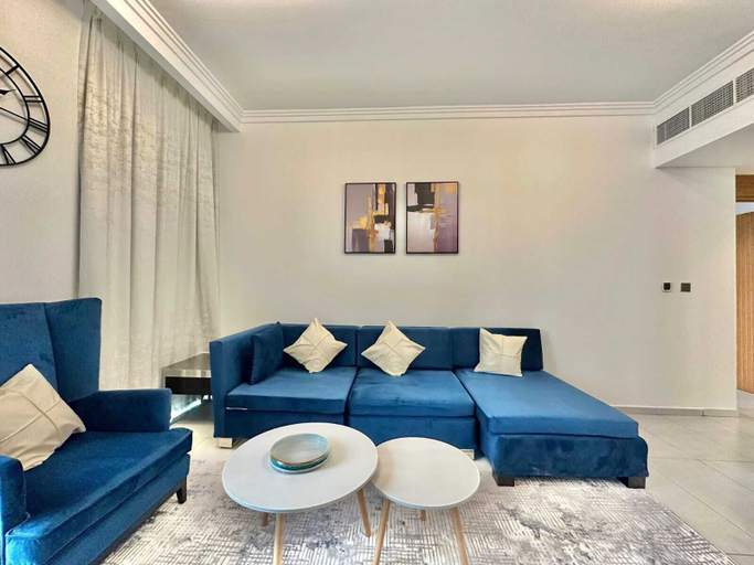 Living area 4, Yogi 1BR Pool Gym & Balcony JVC, Dubai