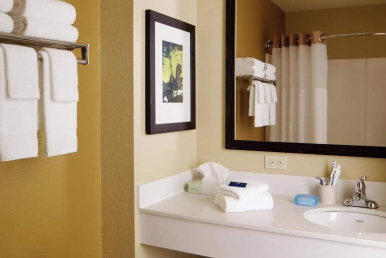 Bathroom 4, Studio 6 Extended Stay Rochester Greece NY, Monroe