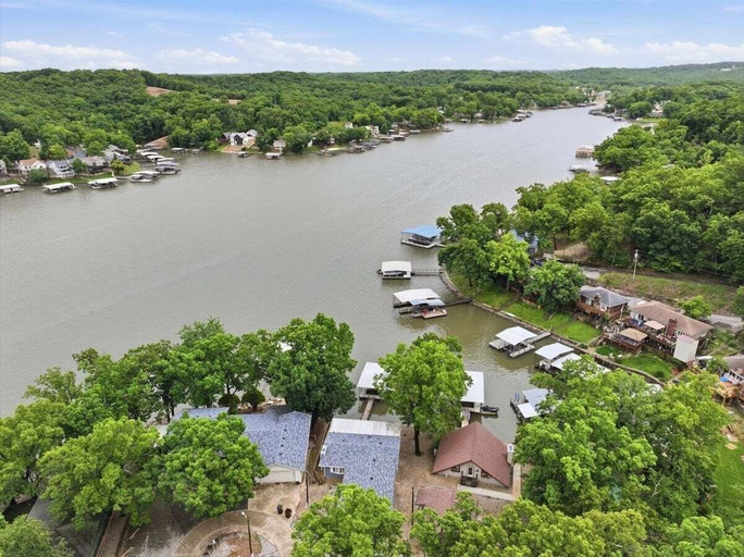 Aerial view 2, Lakefront Retreat at 10mm w/ Dock & Sunroom, Camden