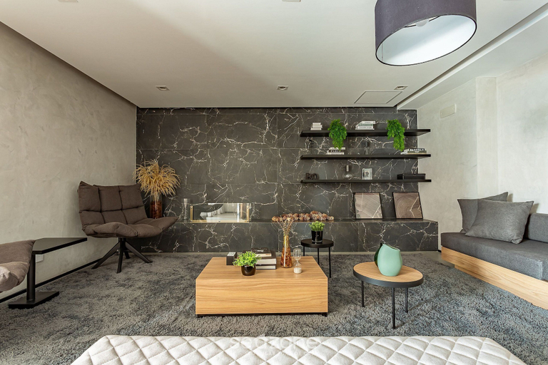 Living area 2, HMO - Full-length Studios in Building c/ Pool, São Paulo