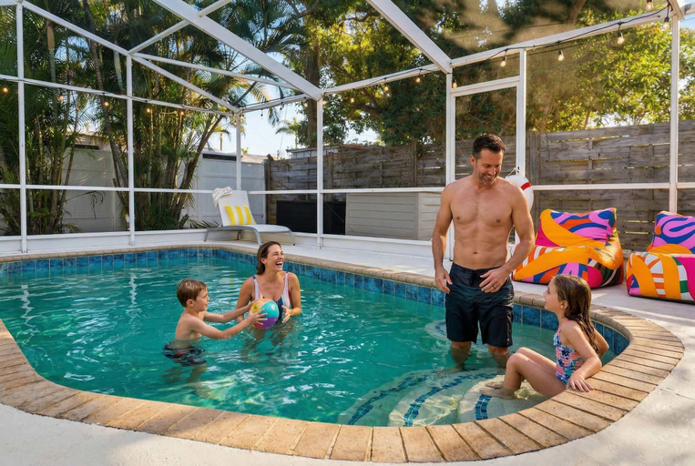 Room 4, Poolside Retreat Sleeps 8 Putt Putt Hot Tub, Manatee