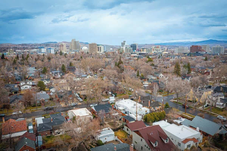 Aerial view 3, The Luxury Brick Home Mature Yard Chef Kitchen, Washoe