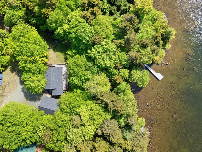 Aerial view 3, Waterfront Cabin w/ Outdoor Firepit, Dock, and Lake Views - Dogs Welcome, Piscataquis