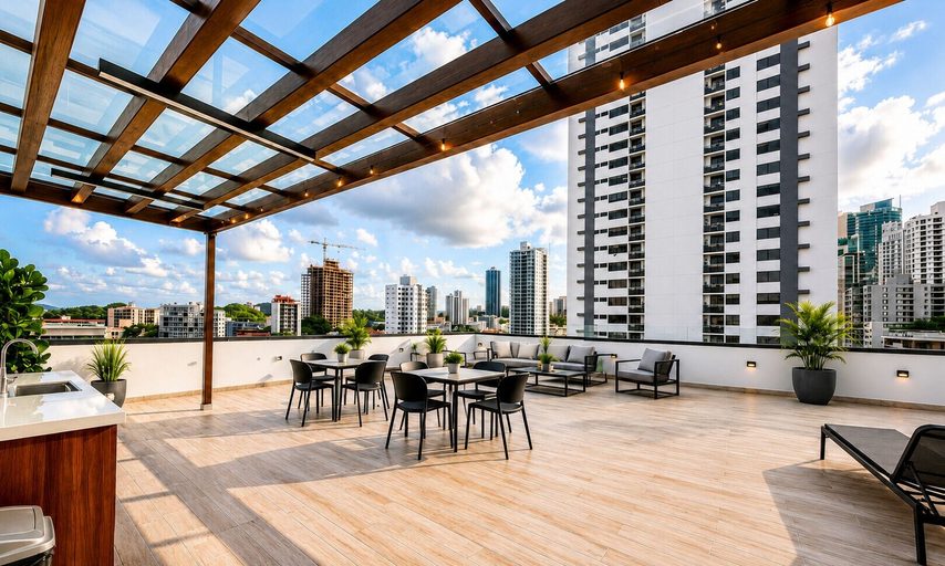 Outdoor dining, Bella Vista Luxury Apartments Pool & Gym, Panamá