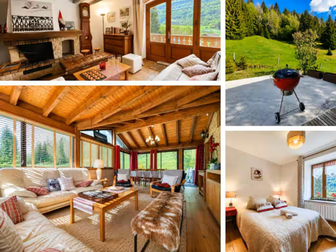 Bedroom 2, Grand Chalet - Veranda & Terrasse - Vue Montagne, Ain