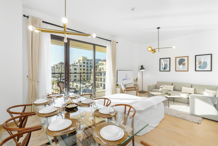 Living area 3, bnbme - La Mer La Voile - 2BR with Maid, Dubai