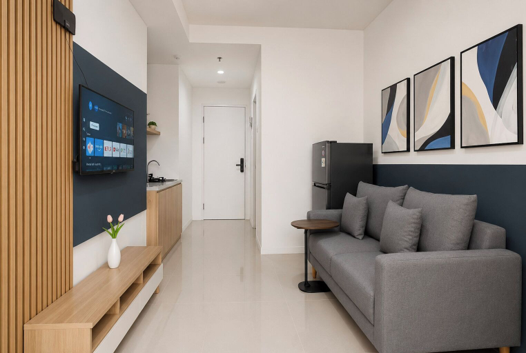 Living room 2, Stylish Bright 1Br At Apartment Kyo Society, Surabaya