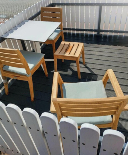 Outdoor dining, Holiday Apartment Wattblick 1 House Nordland, Aurich