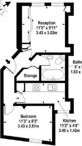 Floor plan, 1-bed Flat · Fitzrovia · Sleeps 2, London