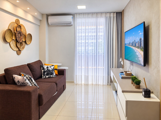 Living area 2, Flat Moderno, 2 Quartos Dentro de Hotel Famoso, Fortaleza