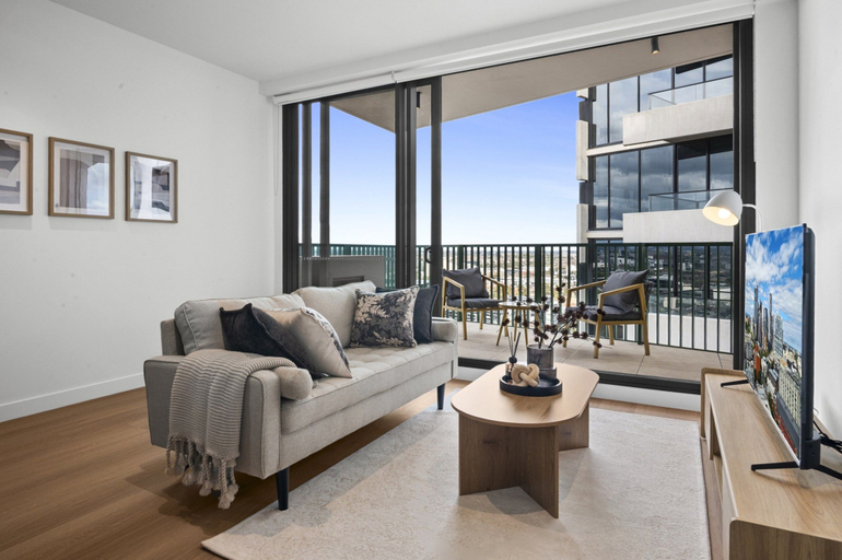 Living room 2, Balcony 2-bed Residence Near Albert Park, Melbourne