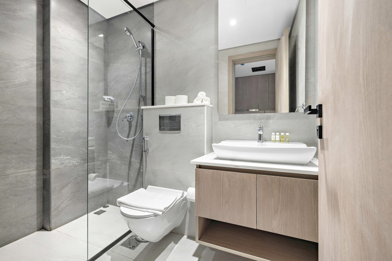 Bathroom, Chic Studio in new Residence With Pool Sauna gym, Dubai