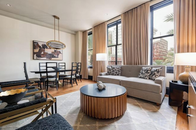 Living area, 2BR Downtown Views in Prime Location The Mayfair, Orleans