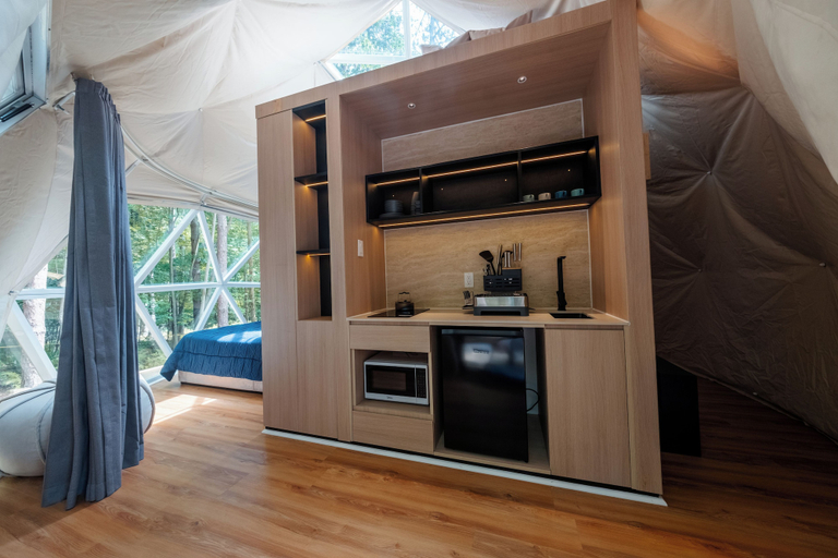 Private kitchen, Beehive Domes at Bumblebee Campground, Garrett