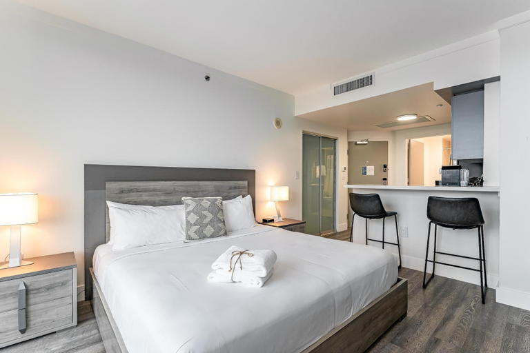 Bedroom 3, Stylish Studio at Hotel Arya King Bed, Full Kitchen + City View Balcony, Miami-Dade