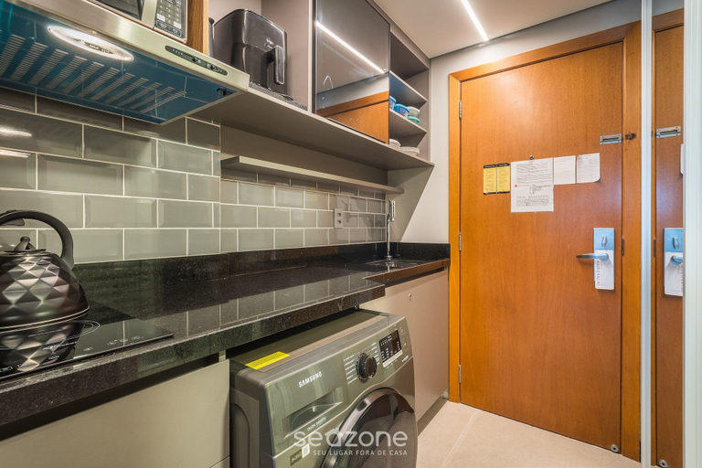 Private kitchen, Apt em Cond c/ piscina aquecida em Floripa CUR0716, Florianopolis