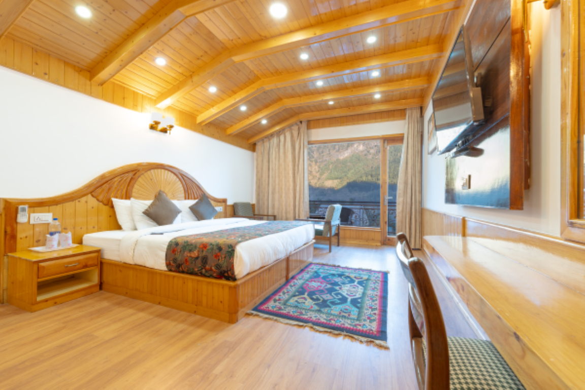 Bedroom 2, Snow Peak Retreat & Cottages Manali (Centrally Heated - Hill View), Kullu