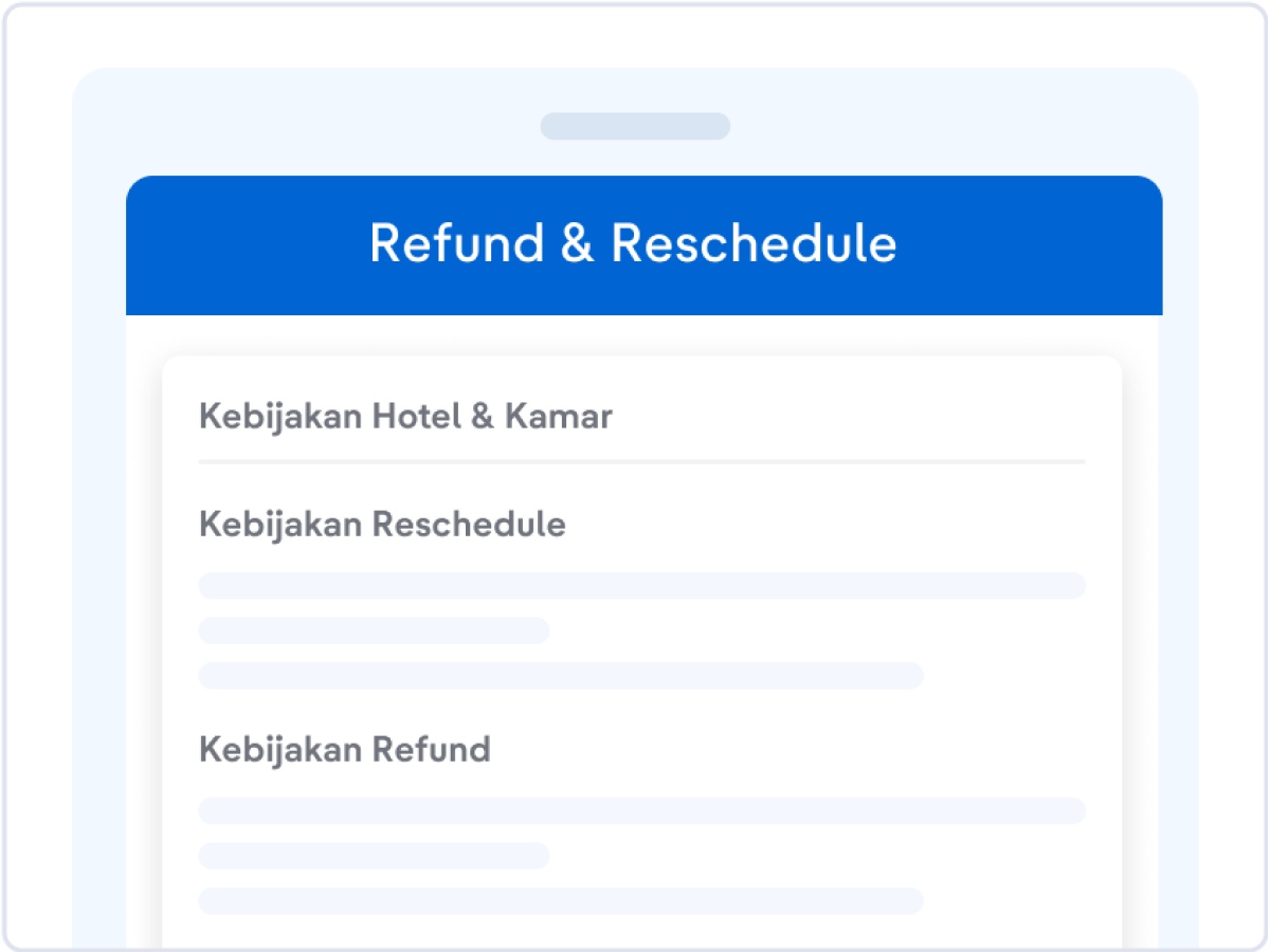 Screenshot harus menampilkan kebijakan refund dan reschedule untuk produk yang dibandingkan.