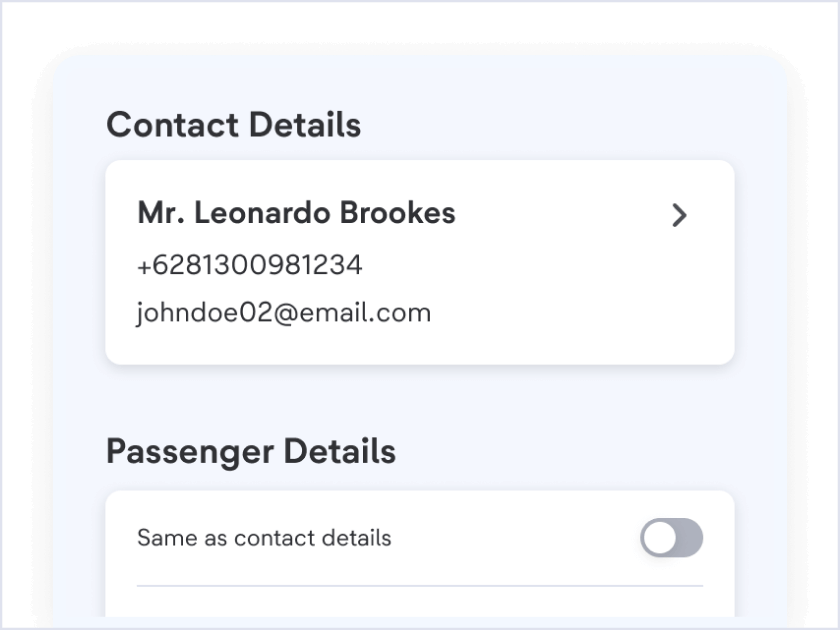 Fill in the contact, passenger, and vehicle details (for those who bring a vehicle). Please make sure the data you provide is correct.