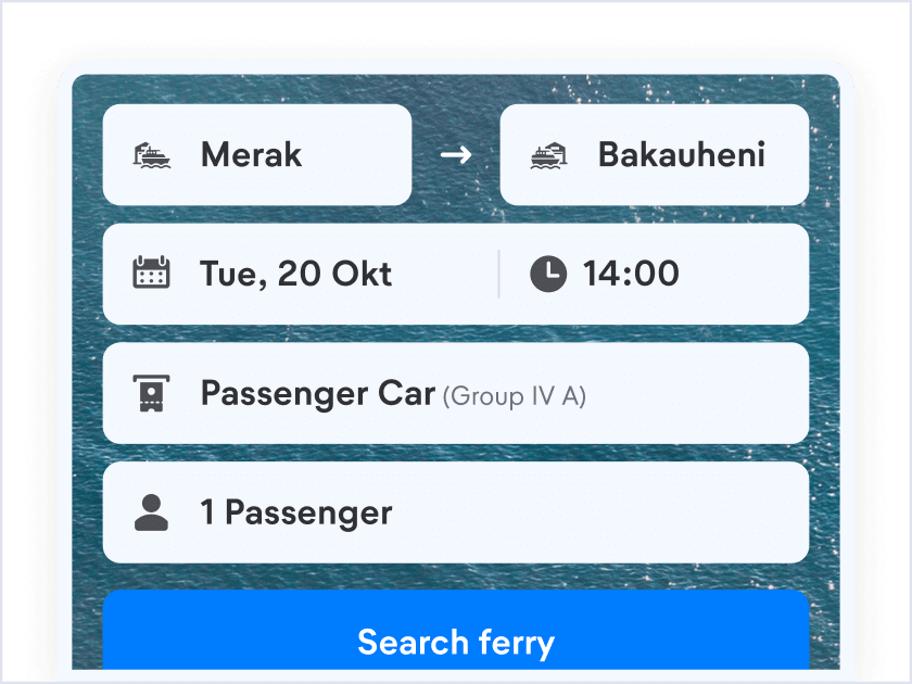 Select the check-in time, ticket type, and set the number of passengers. Then, click “Search ferry”.