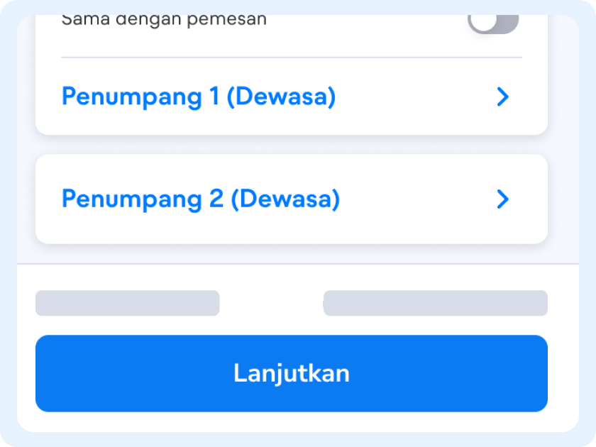 Masukkan detail penumpang dan pilih Fasilitas Ekstra yang kamu mau (jika ada).