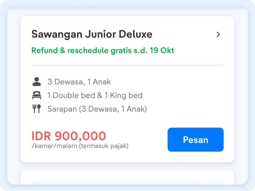 Klik salah satu tempat nginep yang kamu mau dan pilih kamar yang tersedia, lalu pilih lanjutkan pemesanan.
