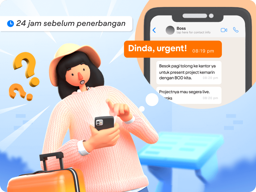 Kamu udah siap pergi. Tapi, tiba-tiba, kamu dapat kerjaan mendesak dari kantor, teman jalanmu sakit, dan kamu harus batalin penerbangan.