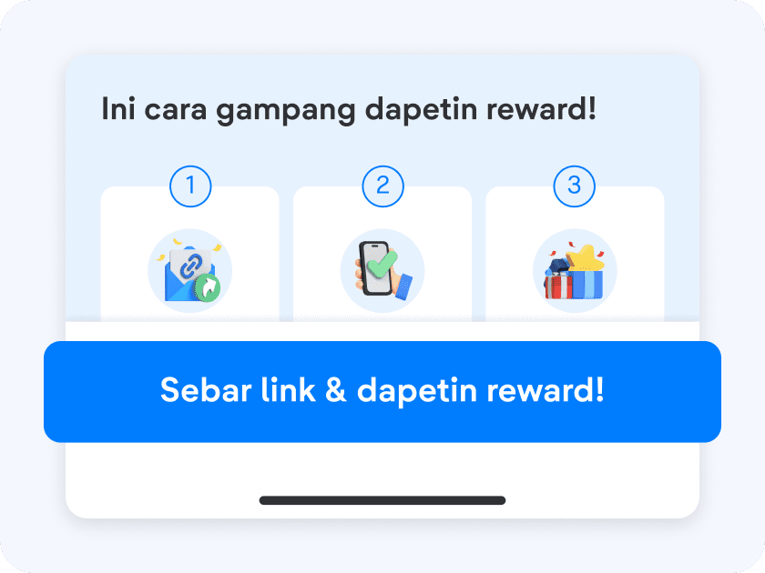 Klik tombol di halaman Share & Win untuk membagikan link unik ke temanmu.