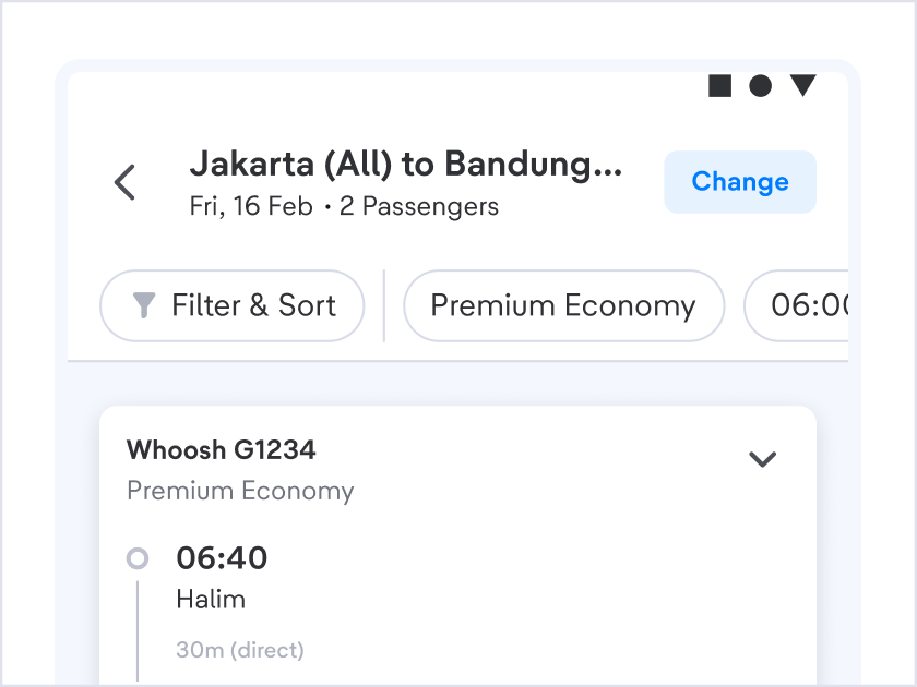Select train based on your preferred schedule, route, and price. You can also use Filter to find the right one.