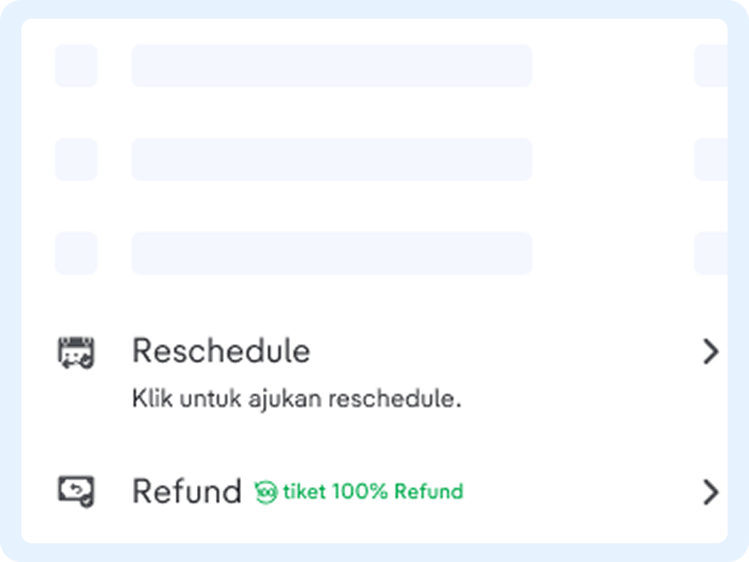Kamu akan melihat label tiket 100% Refund kalau tiket yang kamu pilih dibeli dengan opsi tersebut.