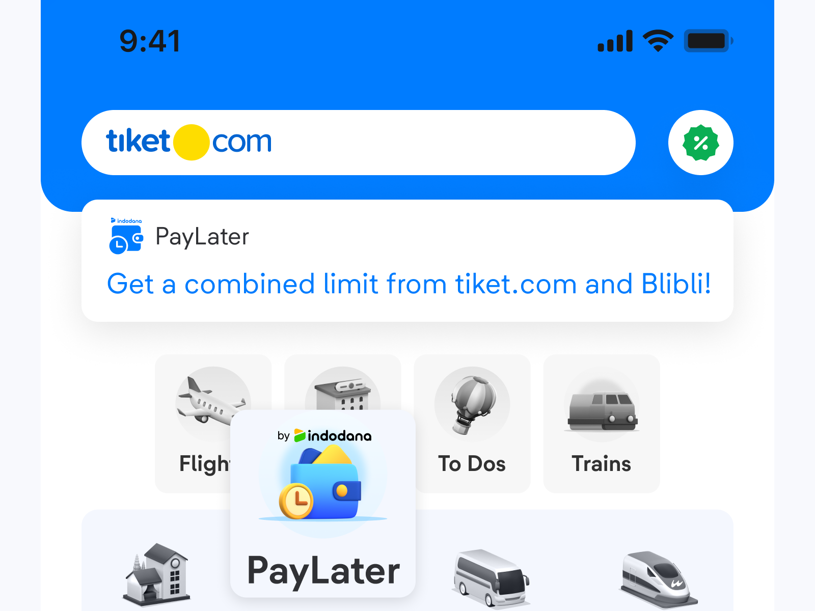 Tap the "PayLater" menu in the tiket.com application.