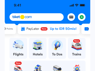 Tap the "PayLater" menu in the tiket.com application.