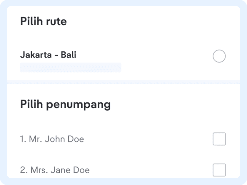 Pilih nama penumpang yang asuransinya akan kamu klaim.